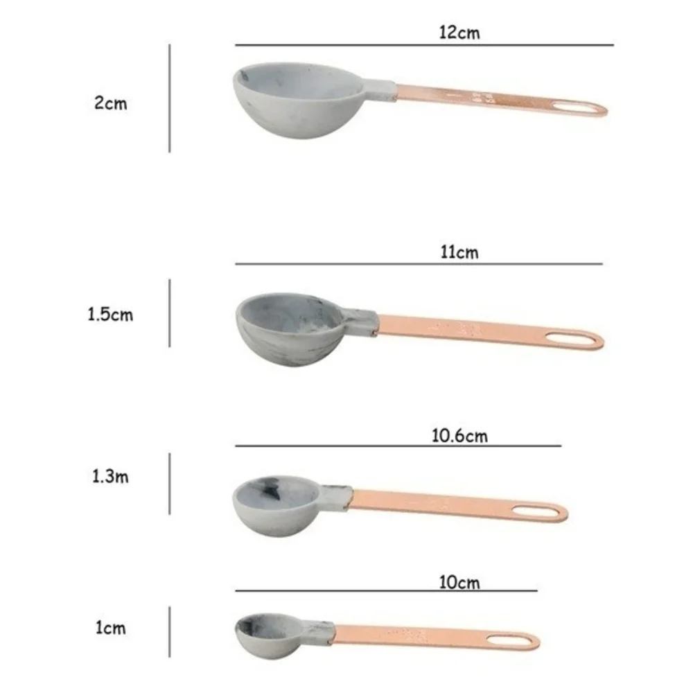 Measuring Cups Spoons Set 8 Piece Copper Handle Marble White Grey Kitchen NIB